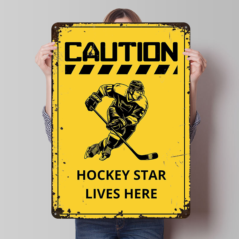 Retro Gaming Life - Hockey Star Lives Here Sign Printed