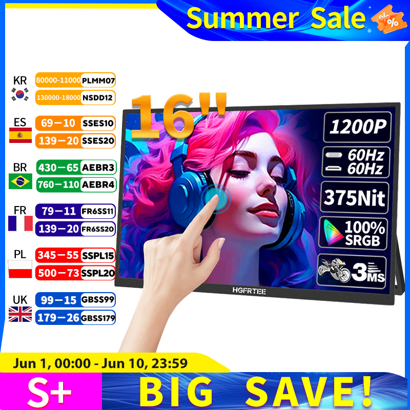 Crt Monitor Stand - HGFRTEE 16inch Touch Portable Monitor 16:10